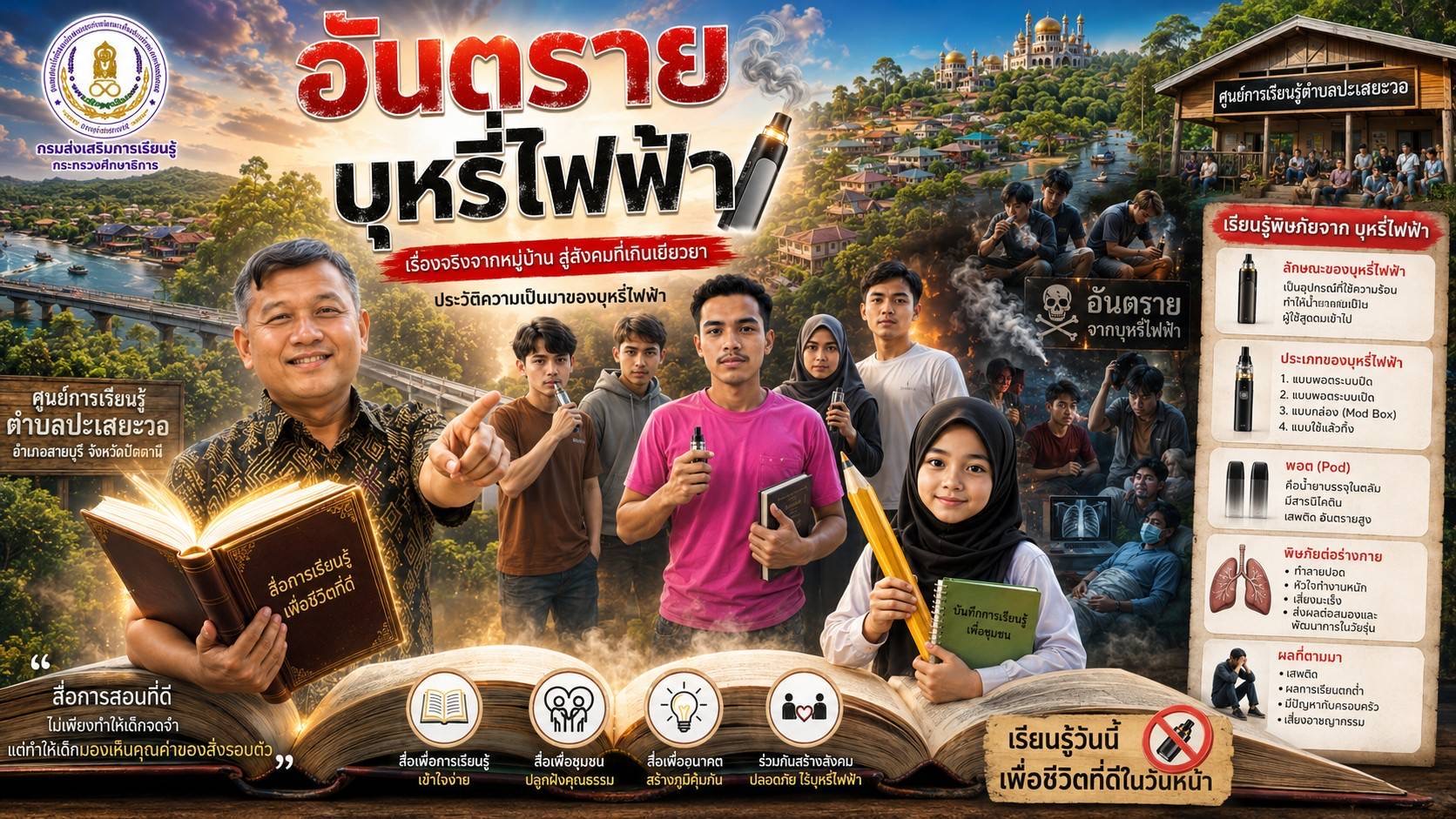 สกร.ระดับอำเภอสายบุรี กิจกรรมพัฒนาผู้เรียน 🏫โครงการสถานศึกษาสีขาว สร้างภูมิคุ้มกัน ปลอดยาเสพติดและอบายมุข